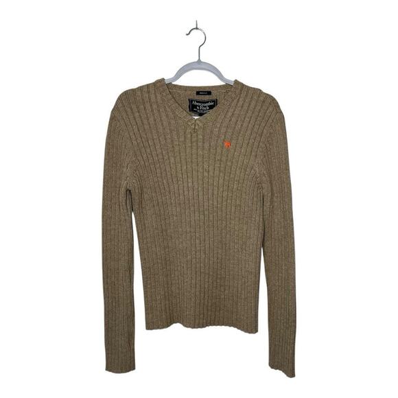 Abercrombie And Fitch Sweater Mens XL Tan Ribbed Knit Muscle Pullover Preppy Y2K - Picture 1 of 12